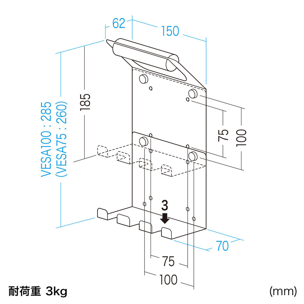 VESAマウント取付け [75x75 / 100x100mm] テレビハンドル（コード