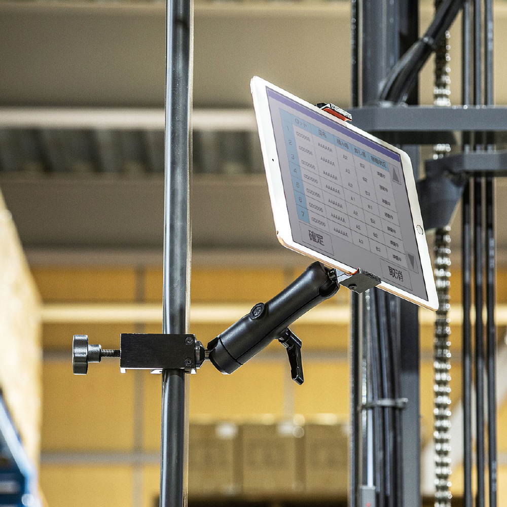 タブレットホルダー (2関節.アルミ製)CAR-SPHLD6 CAR-SPHLD6【支柱取り付け用タブレットホルダー（2関節・アルミ製