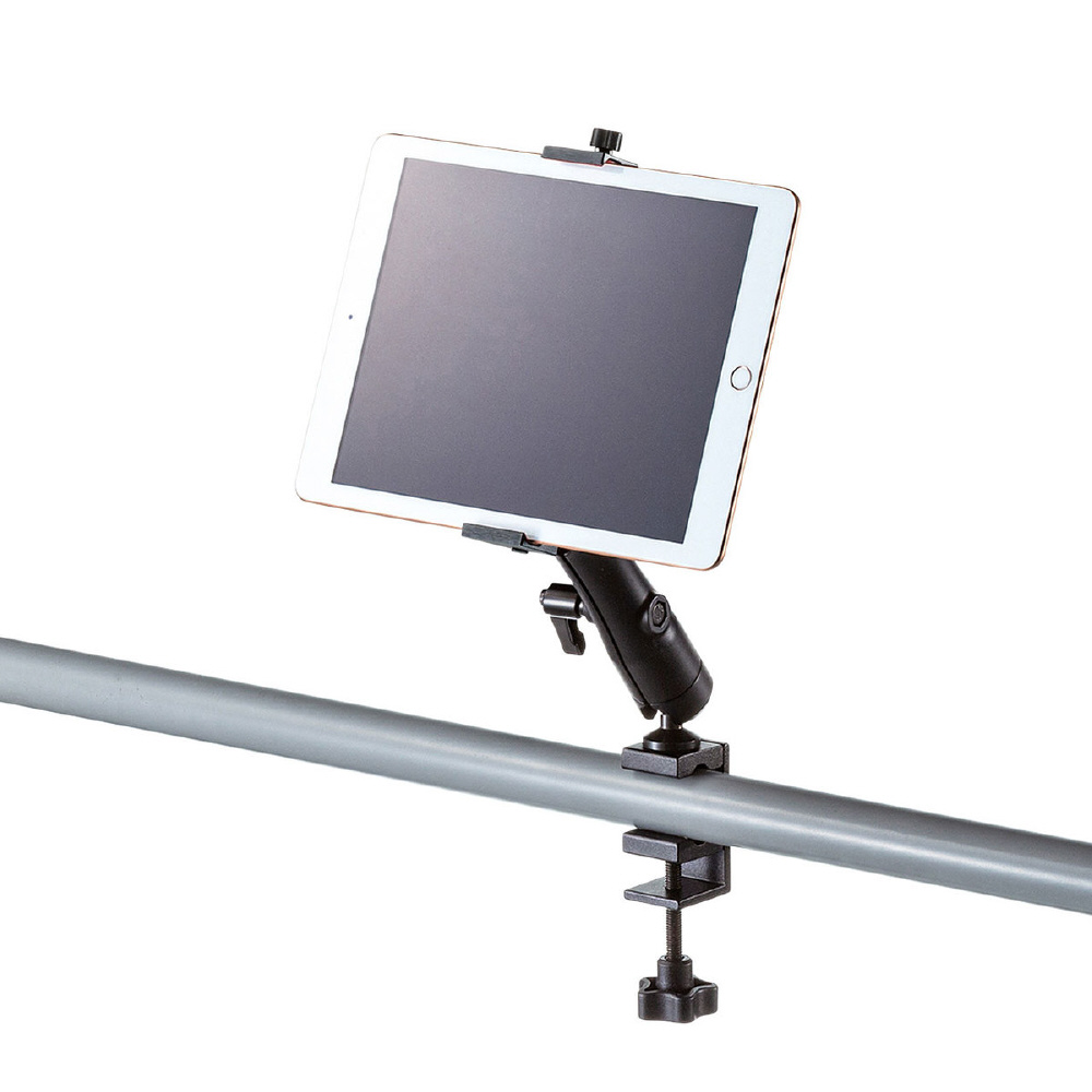 タブレット用［7～11インチ］ 支柱取り付け用ホルダー 2関節・アルミ製