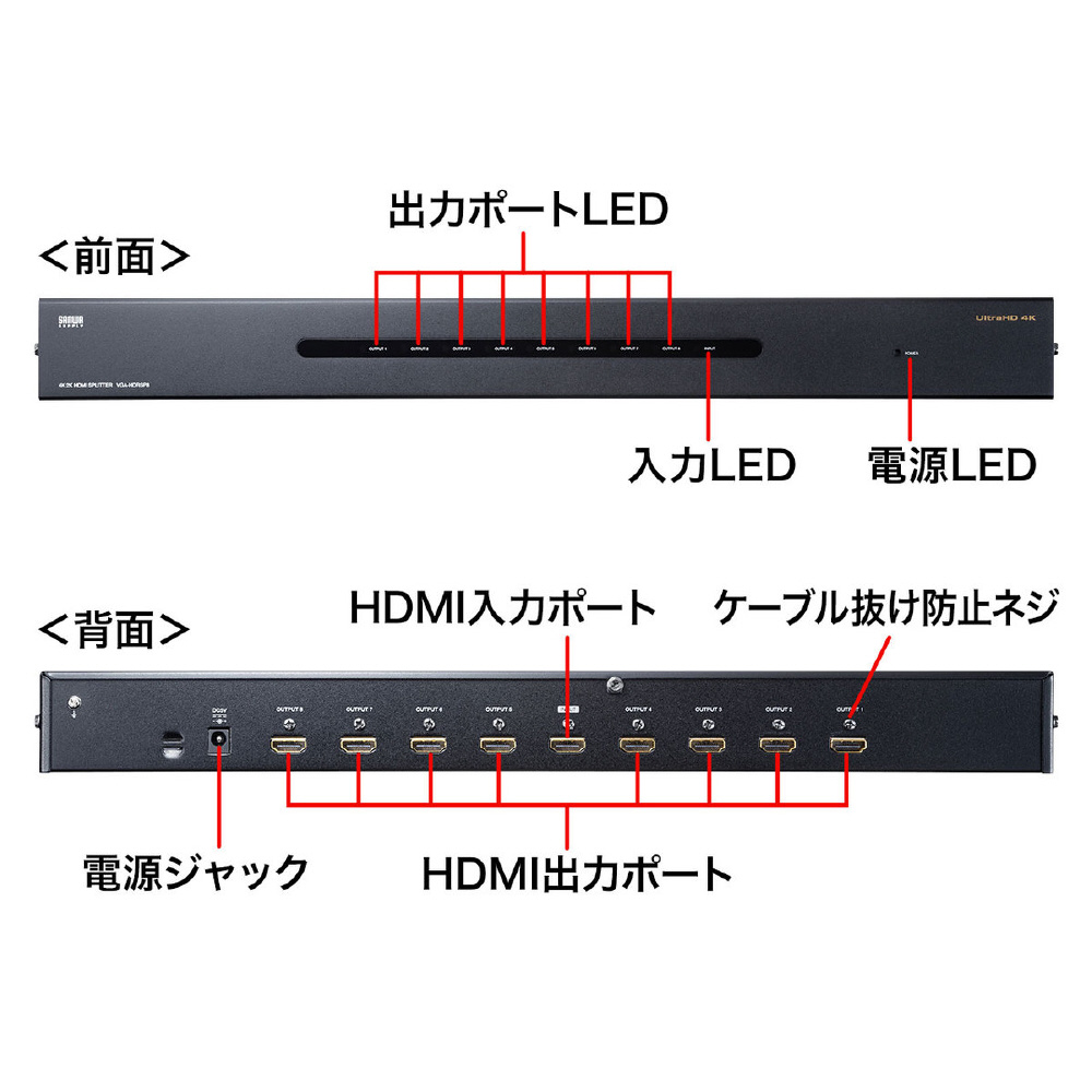 4K/60Hz・HDR対応HDMI分配器（8分配） VGA-HDRSP8｜の通販はソフマップ 