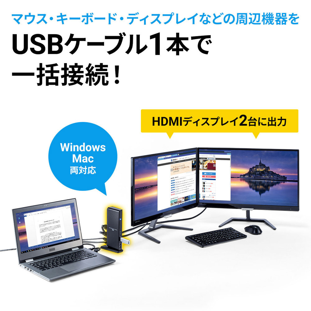 USB-C＋USB-A オス→メス HDMIｘ2 / LAN / φ3.5mmｘ2 / USB-Aｘ6 / USB