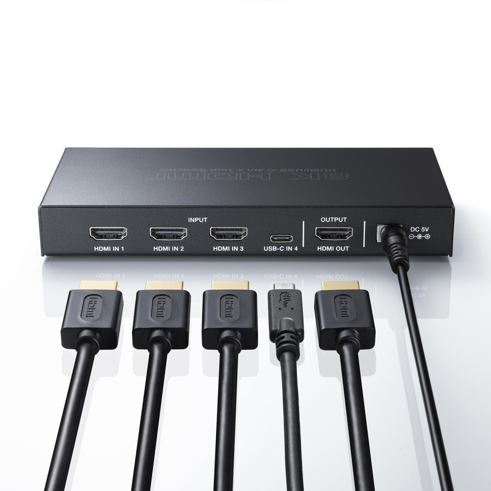 8K対応HDMI切替器(4入力1出力・Type-C入力対応・リモコン付き