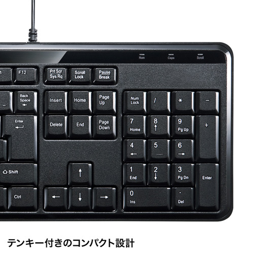 有線キーボード［USB 1.5m・Win・日本語109キー］静音 スリム ブラック