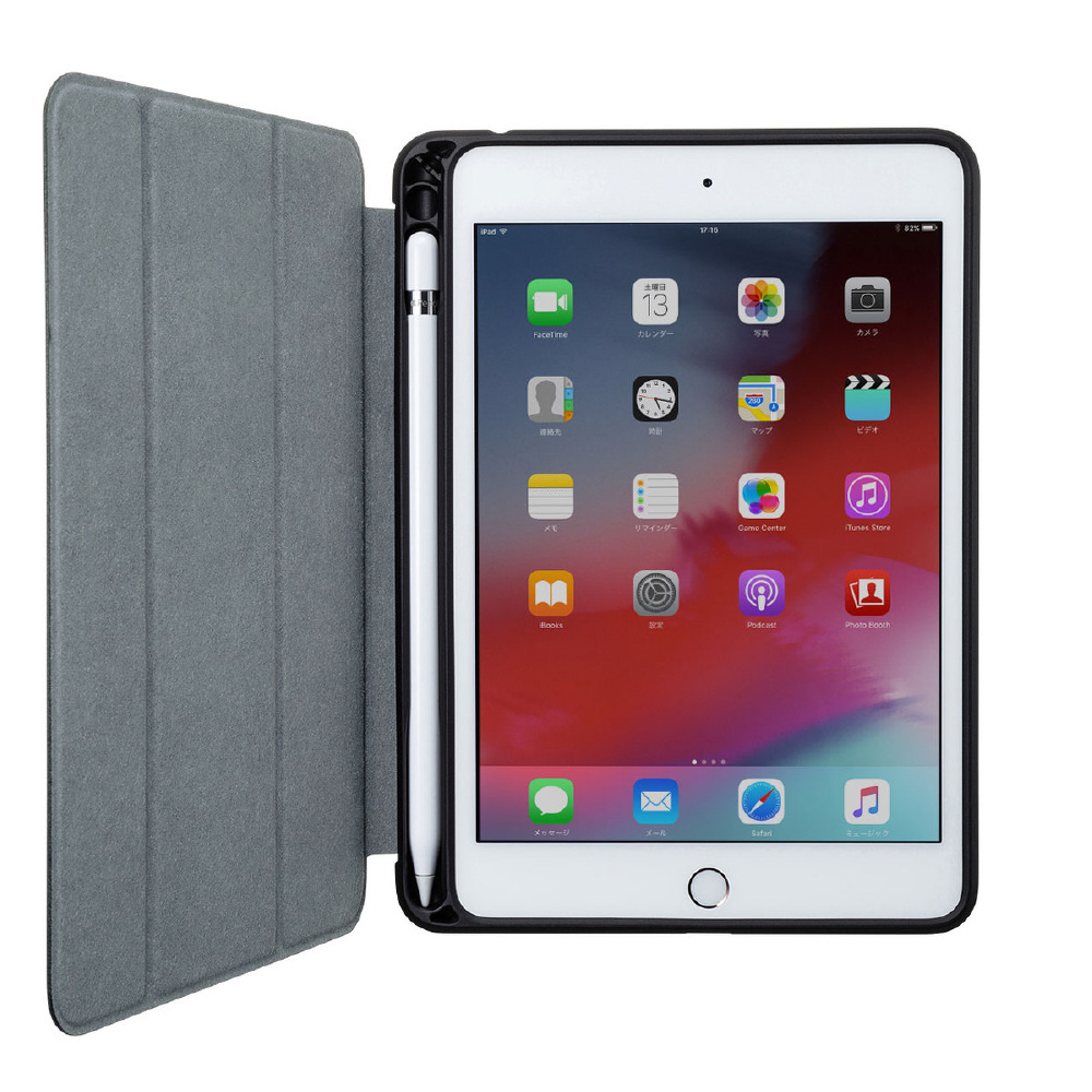 iPad mini 2019 Apple Pencil収納ポケット付きケース・ ブルー PDA