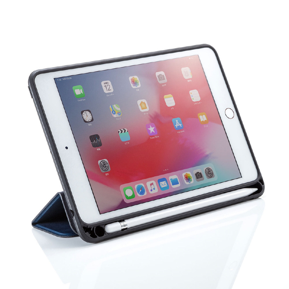 iPad mini 2019 Apple Pencil収納ポケット付きケース・ ブルー PDA