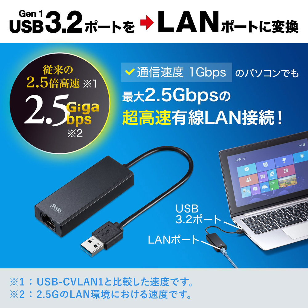 LAN変換アダプタ [USB-A オス→メス LAN] 2.5Gbps対応 USB-CVLAN5BK｜の通販はソフマップ[sofmap]