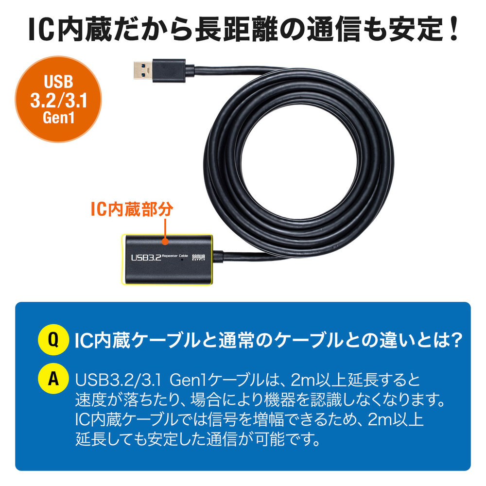 USB-A延長ケーブル [USB-A オス→メス USB-A /5m /USB3.2 Gen1] ブラック KB-USB -R305｜の通販はソフマップ[sofmap]