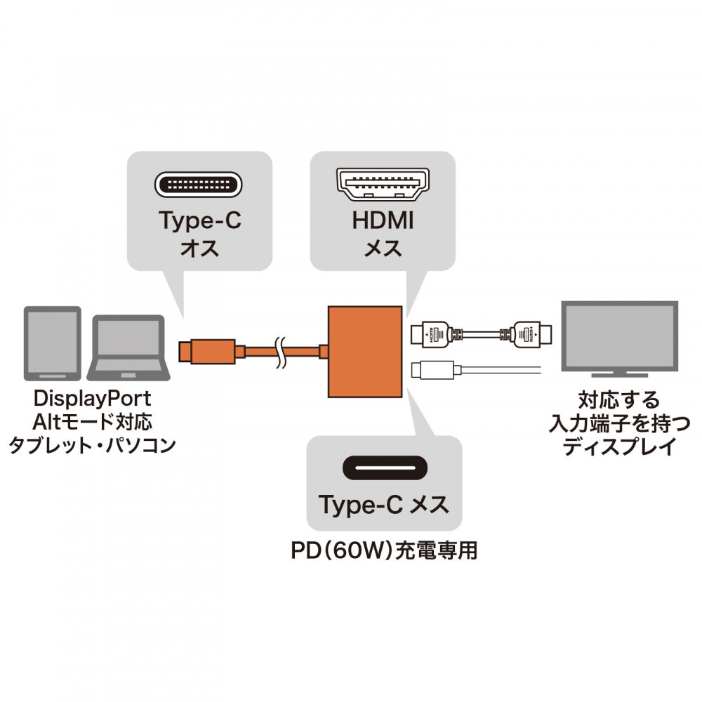 映像変換アダプタ [USB-C オス→メス HDMI /USB-Cメス給電 /USB Power