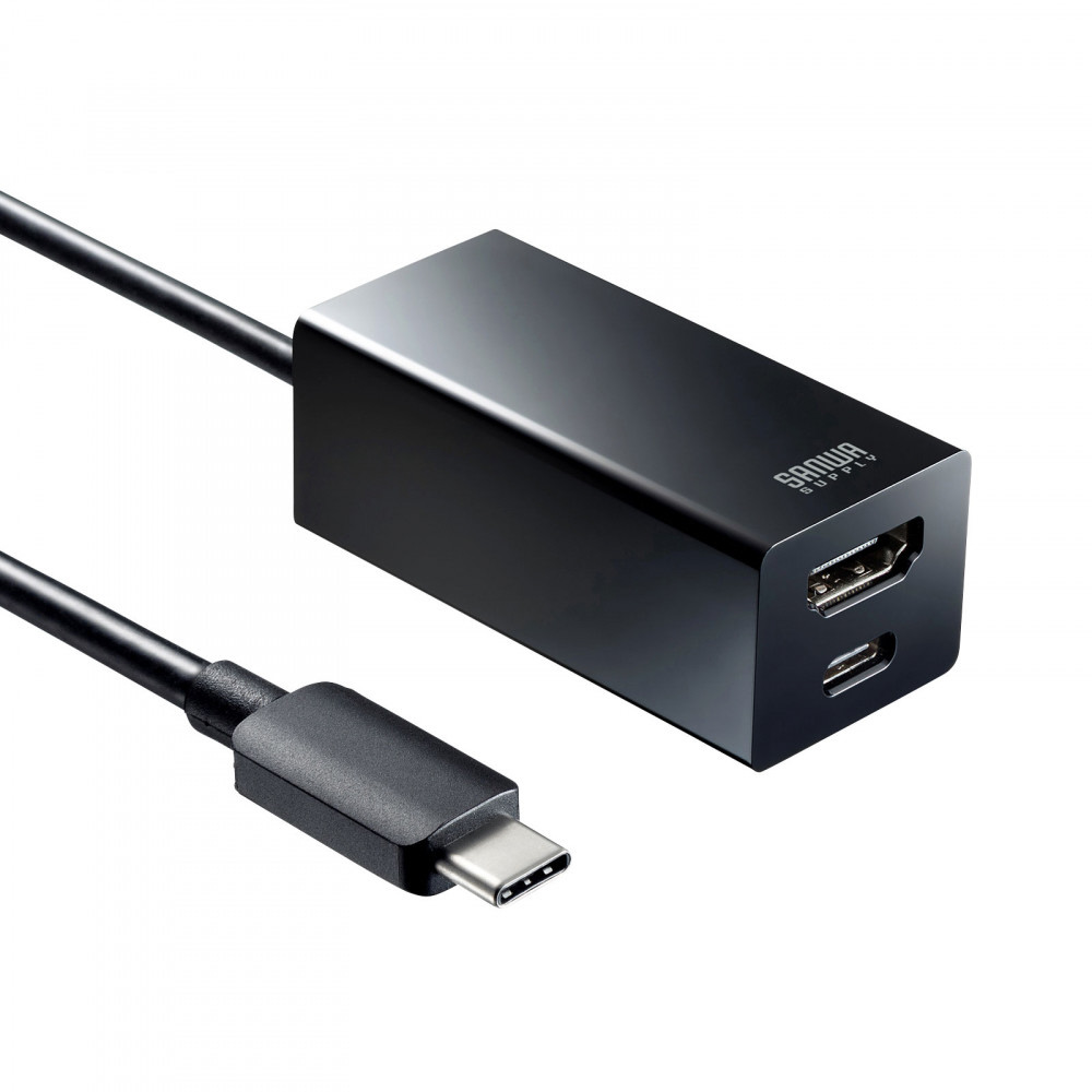 映像変換アダプタ [USB-C オス→メス HDMI /USB-C＋USB-Cメス給電 /USB