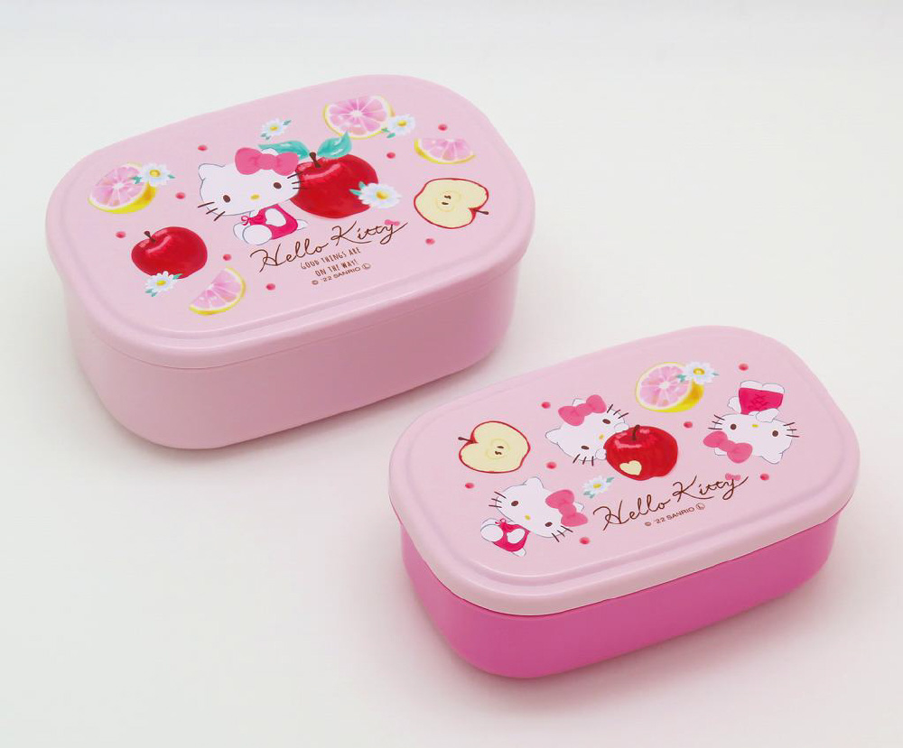 ✨超激レア✨Hello Kitty 花柄 蓋付き容器 小物入れ ハローキティ フルーツ シール容器2Pセット SSP-22 [蓋以外電子レンジ