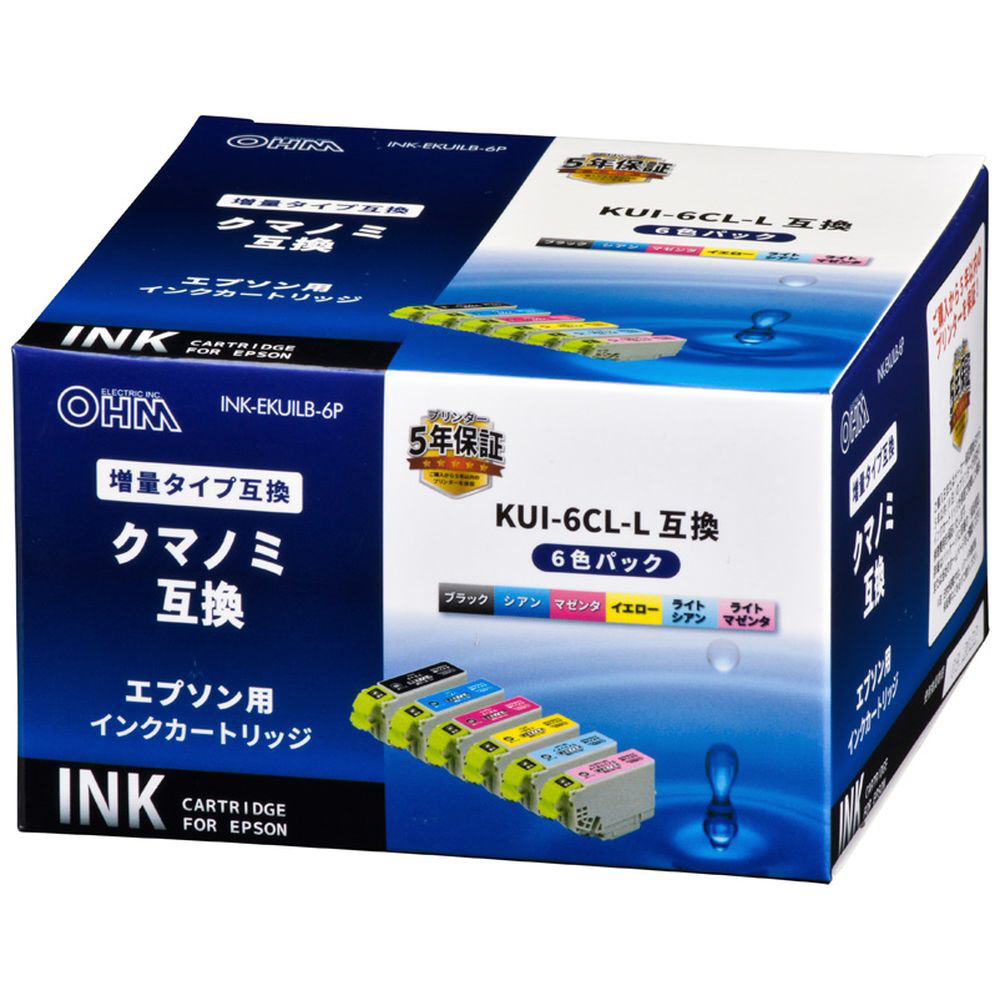 互換プリンターインク [エプソン KUI-6CL-L]クマノミ互換(増量) 6色パック INK-EKUILB-6P