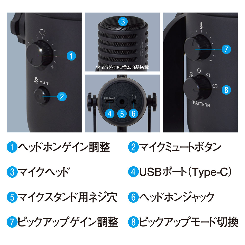 USBコンデンサーマイク AudioComm ブラック WB-UM200N｜の通販は