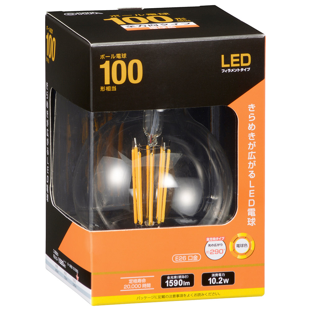 LED電球 フィラメントタイプボール電球 E26 100形相当 電球色 LDG10LC6 ［E26 /ボール電球形 /100W相当 /電球色 /1個  /全方向タイプ］｜の通販はソフマップ[sofmap]