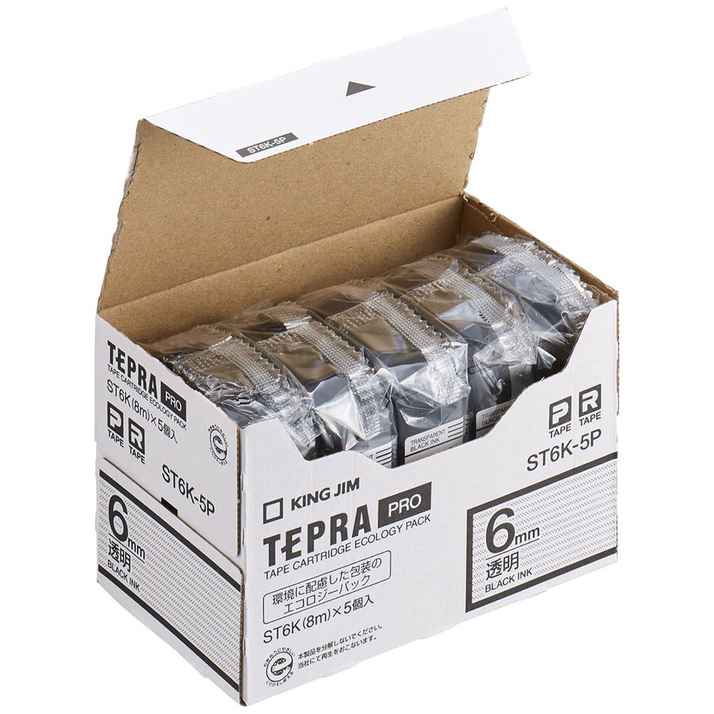 透明ラベルテープ 「テプラPRO」（透明テープ/黒文字/6mm幅・5個パック