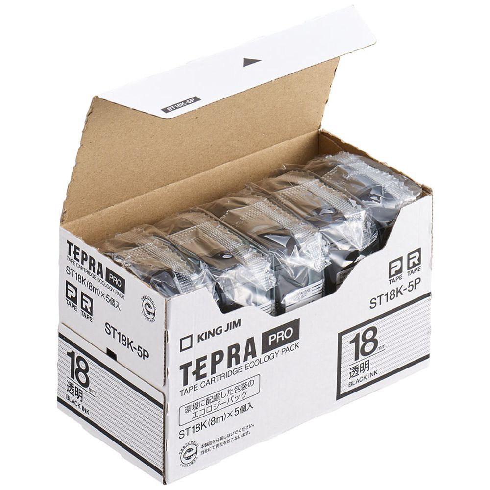 透明ラベルテープ　「テプラPRO」（透明テープ/黒文字/18mm幅・5個パック）　ST18K-5P｜の通販はソフマップ[sofmap]
