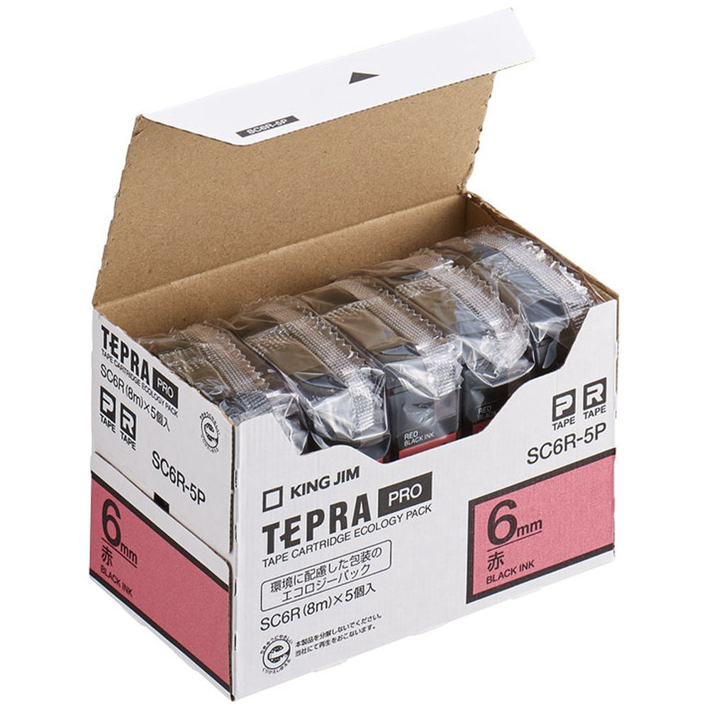 テプラ（TEPRA） カラーラベルテープ（赤テープ／黒文字／6mm幅・5個パック） SC6R-5P｜の通販はソフマップ[sofmap]