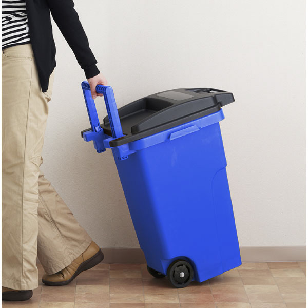 4セット 可動式 ゴミ箱 キャスターペール 45C2 2輪 ブルー フタ付き 〔家庭用品 掃除用品〕代引不可