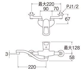 壁付きツーホール/シングルレバー分岐混合栓/寒冷地仕様 K1712AK-13