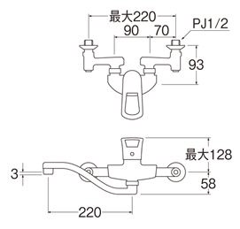 壁付きツーホール/シングルレバー分岐混合栓/寒冷地仕様 K1712AK3U13