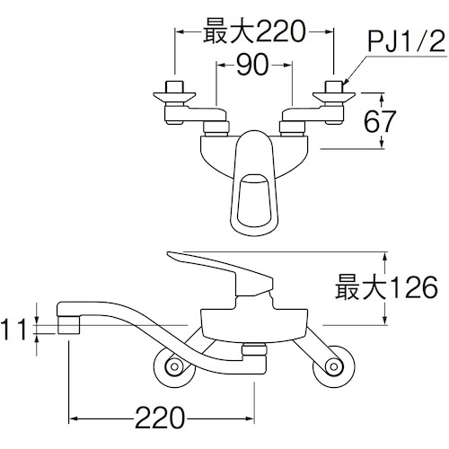 壁付きツーホール/シングルレバー混合栓/寒冷地仕様 K1712EAK-13｜の