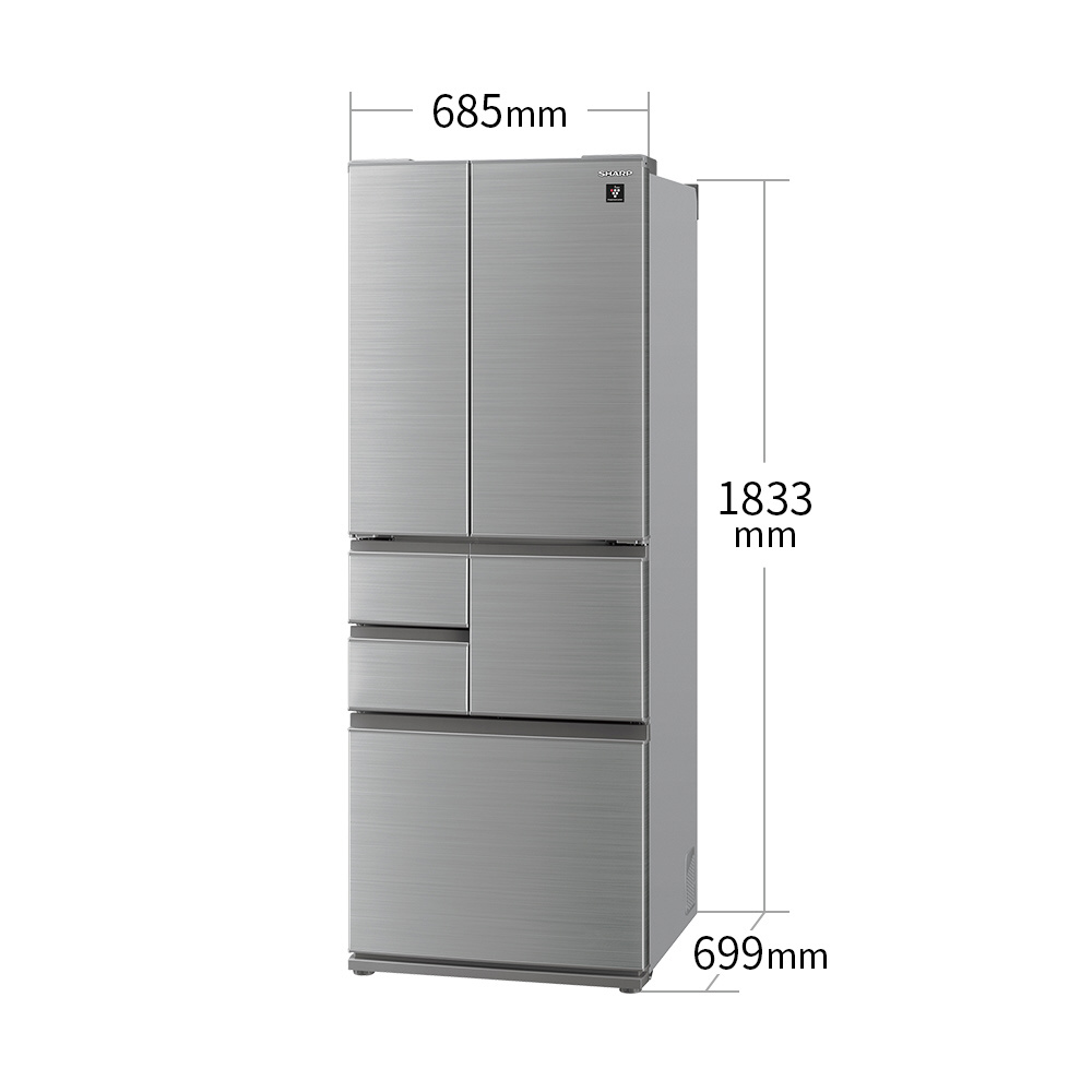 冷蔵庫 アッシュシルバー SJ-X508K-S [幅68.5cm 502L 6ドア 観音開き