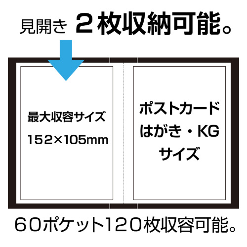 ポストカードホルダー＜高透明＞ ハガキサイズ120枚（ライトグリーン）　KP-60P