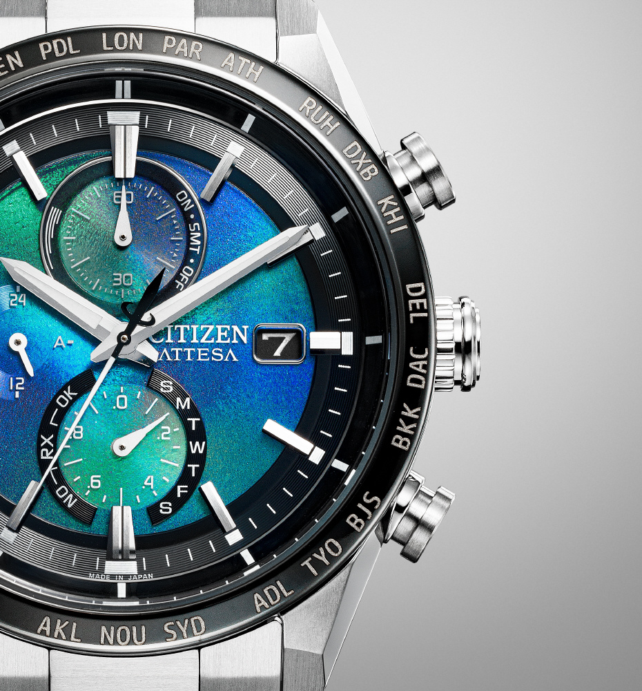 【極美品】シチズン アテッサ ダイレクトフライト ソーラー電波 クロノグラフ シチズン アテッサ ダイレクトフライト ブルー クロノグラフ 世界限定