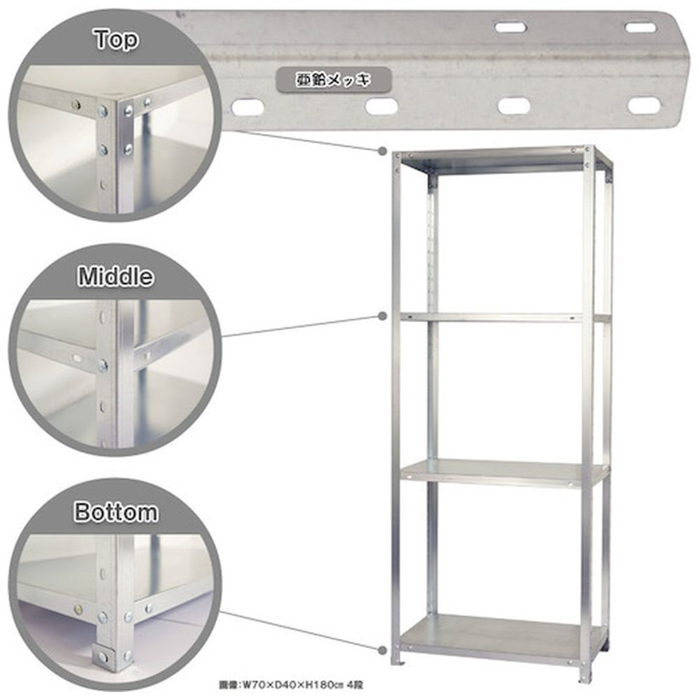 北島　ボルト式棚　荷重４０ｋｇ　スマートラック　開放型　ＮＳＴＲ－６２４－４－Ｚ　４段　亜鉛メッキ　４５０×３００×１８００ NSTR-624-4-Z