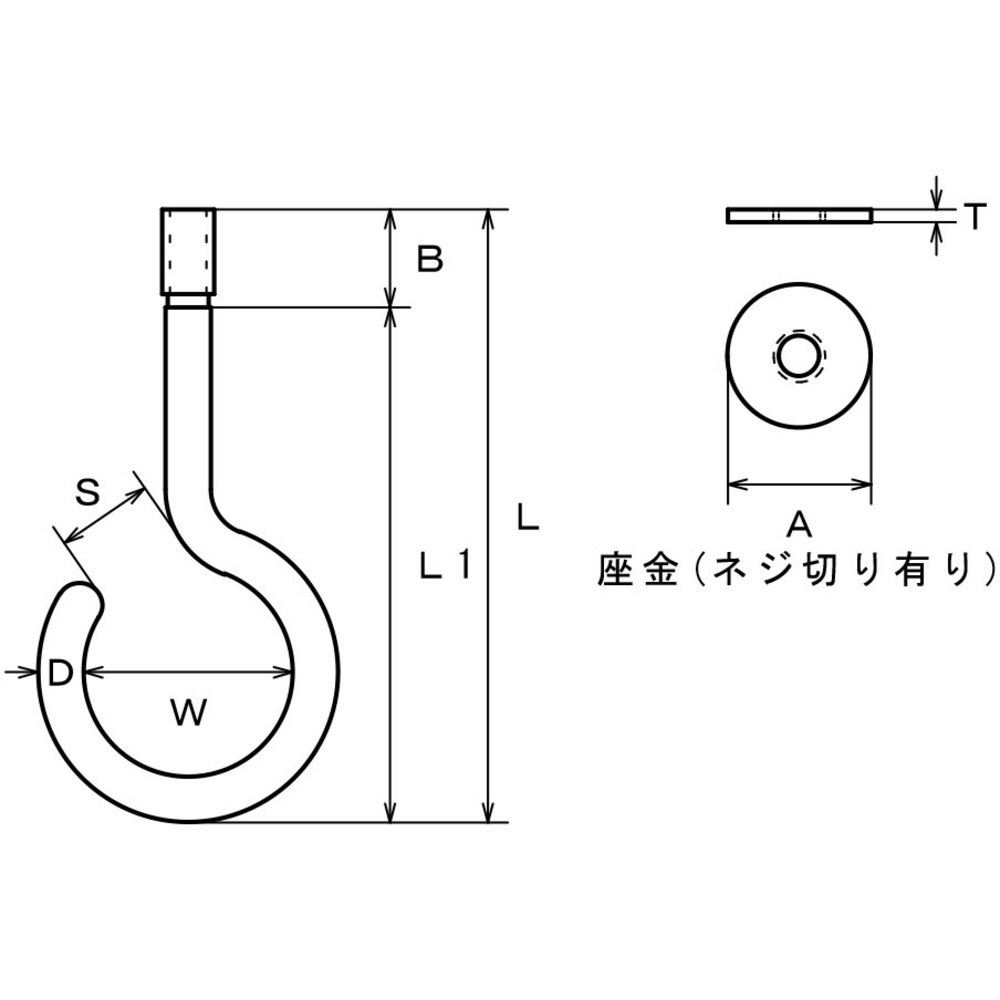 水本 ステンレス 吊りフック（ブネジ）（カットアンカー付） 線径6mm A