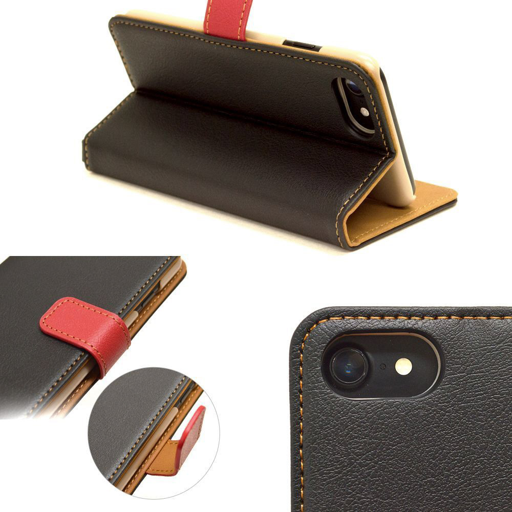 iPhone 8 手帳衝撃吸収ケース 横+COLOR レッドxネイビー 3432IP7SA｜の