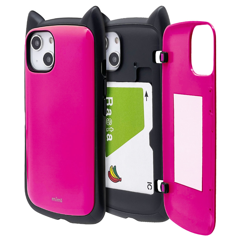 iPhone 14 / 13 (6.1インチ) 猫耳ケース mimi カード収納付き バービー