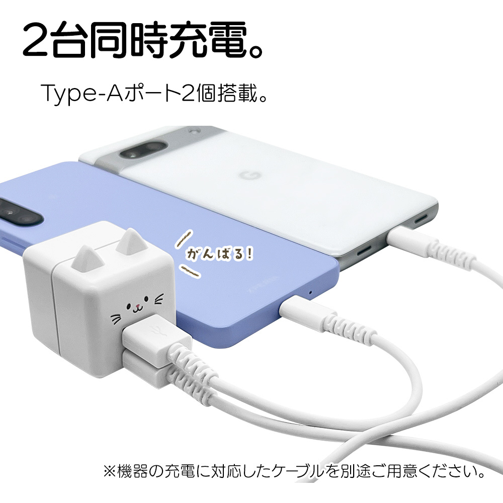 モバにゃー AC充電器 USB A×2ポート 2.4A もちち RAC2A2A02MCC｜の通販