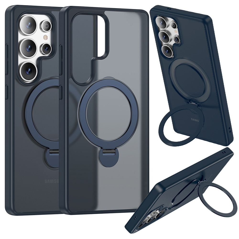 Galaxy S25 ネイビー ケース付き Galaxy S25 ZEROSAFE Shaft ワイヤレス充電対応 360°回転スタンド
