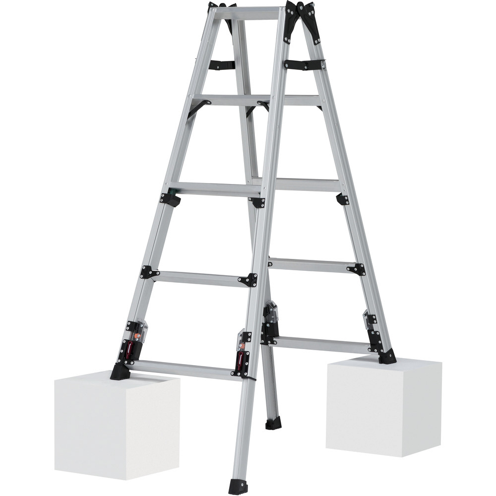 ピカコーポレイション 四脚アジャスト式はしご兼用脚立 上部操作タイプ 天板高さ1.53〜1.84m