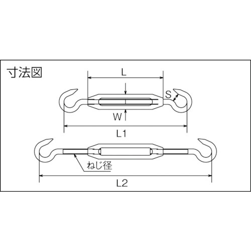 ステンレス製枠式ターンバックル アイ＆アイタイプ ねじ径W1／4 TTB6E