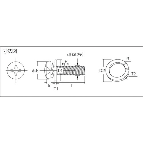 ナベ頭組込ネジ クロメートP－3 サイズM5X15 75本入 B500515