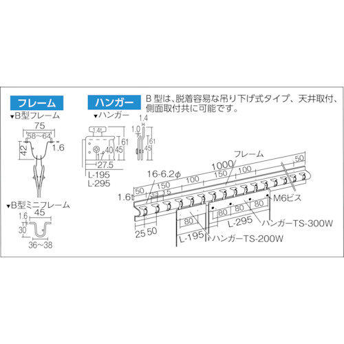 ＴＲＵＳＣＯ ストリップ型間仕切り用 Ｂフレーム ステンレス ＴＳ－ＢＦ－ＳＵＳ