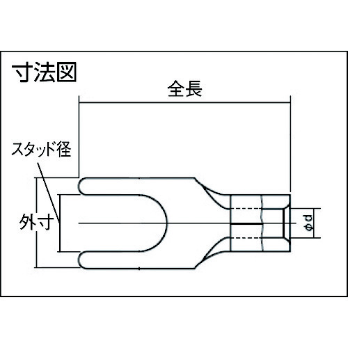 裸圧着端子 先開形 φ3.2長さ15.8 T2Y3 (1パック45個)｜の通販は