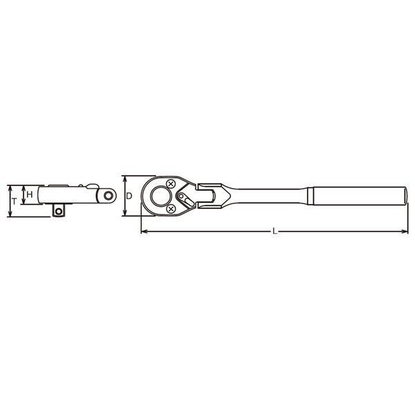 2774P 1/4(6.35mm) 首振リラチェットハンドル(ポリッシュグリップ) 全長161mm