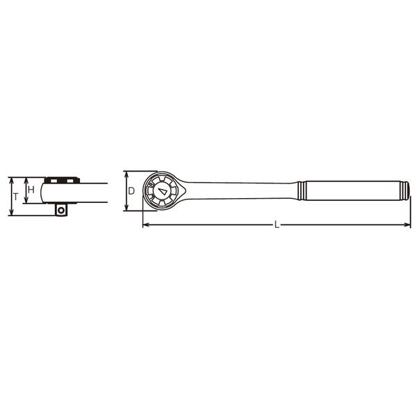 3752N 3/8インチ(9.5mm) ラチェットハンドル(ローレットグリップ) 全長