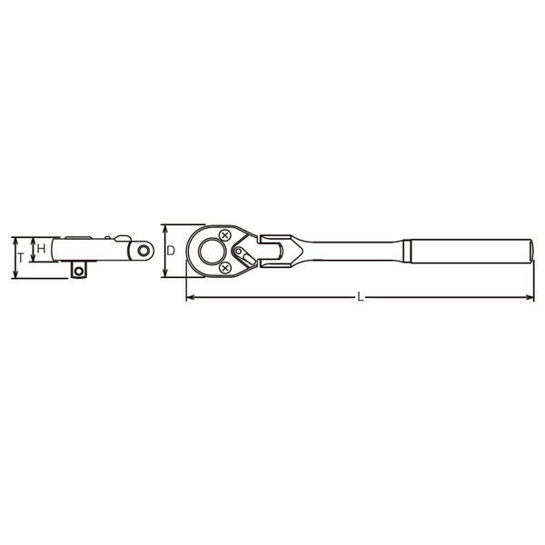 3774PL 3/8インチ(9.5mm) 首振リラチェットハンドル(ロック付/ポリッシュグリップ) 全長265mm