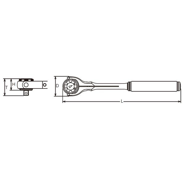 3776N 3/8インチ(9.5mm) スイベルヘッドラチェットハンドル(ローレット