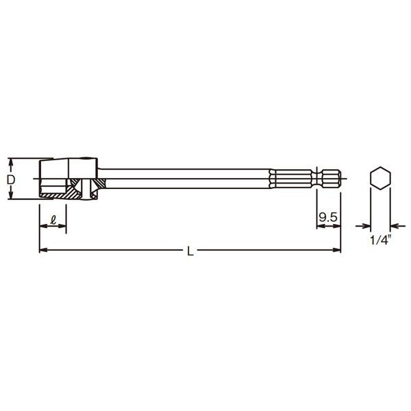 113UN.200-10 1/4インチ(6.35mm)H ユニバーサルナットセッター 全長