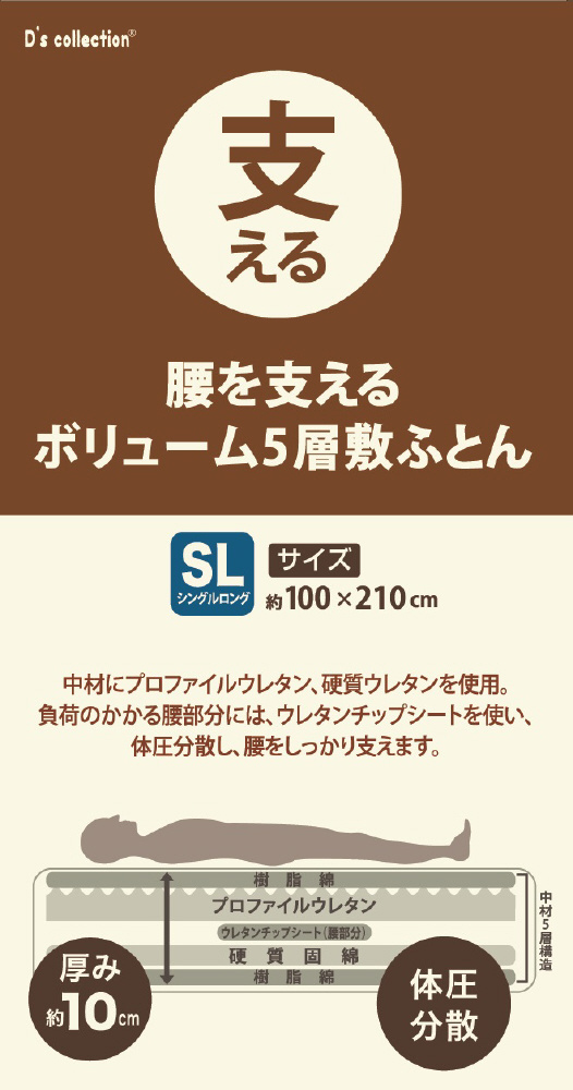 敷ふとん】腰を支えるボリューム５層敷ふとん(シングルサイズ