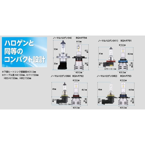 LEDヘッドバルブ COMPACT STAR for HEAD 6000K 4400lm H9/11 取付簡単！ポン付けドライバー一体型 2個入り  RGH-P791