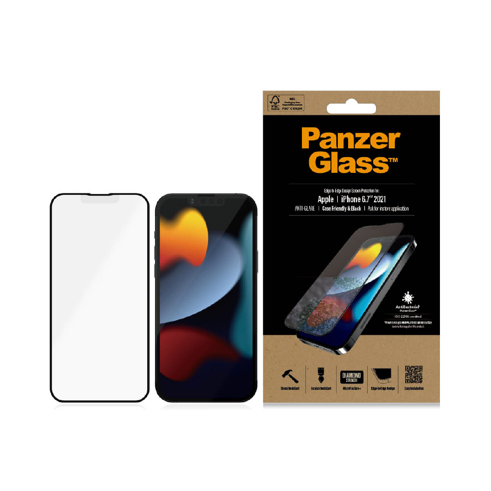 PanzerGlass 保護ガラスフィルム 全面保護 反射防止 クリア ブラック 抗菌 9H Mohs 7.0 [iPhone 2021  6.7インチ]｜の通販はソフマップ[sofmap]