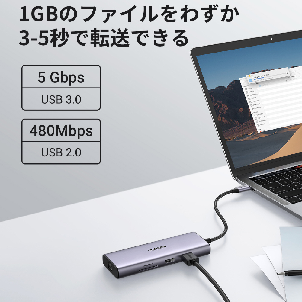 UGREEN USB Type-Cハブ 9-in-1 90119 LANポート搭載 PD快速充電と