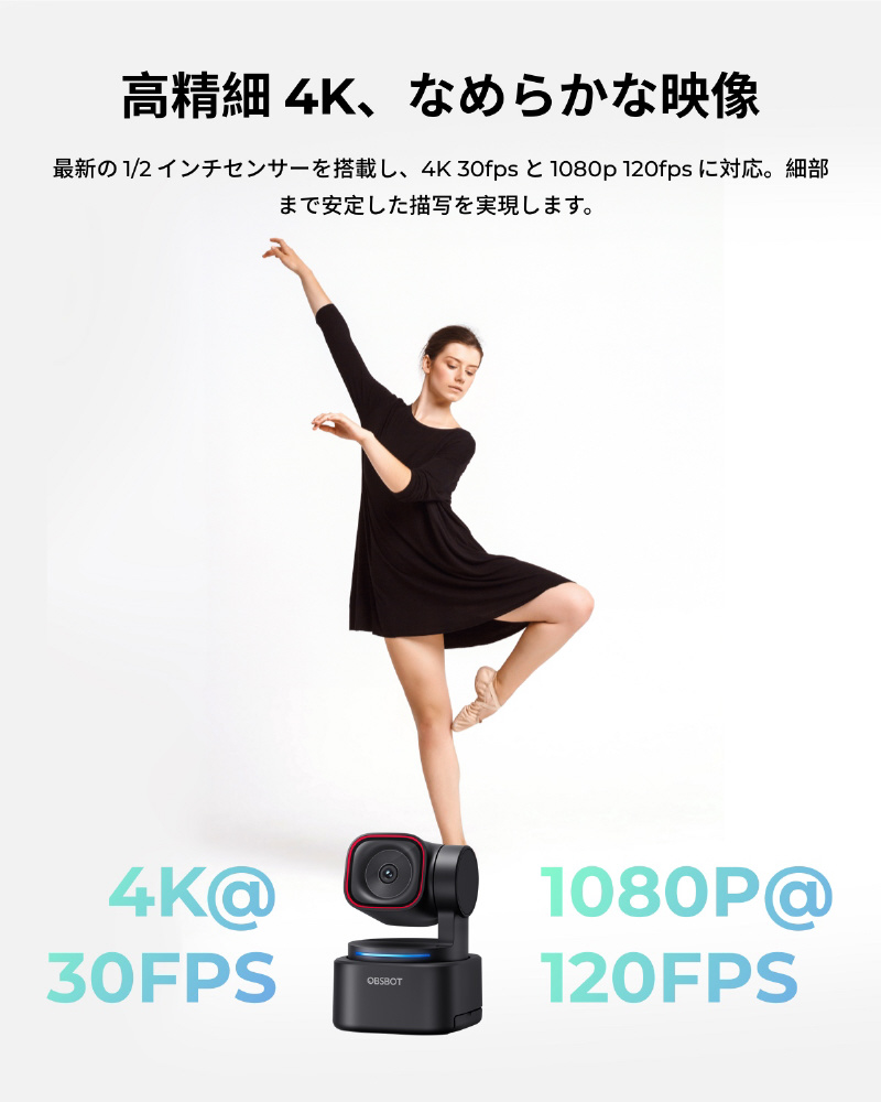 ウェブカメラ マイク内蔵 USB-C＋USB-A接続 Tiny 3 Lite(AI搭載4K)(Mac