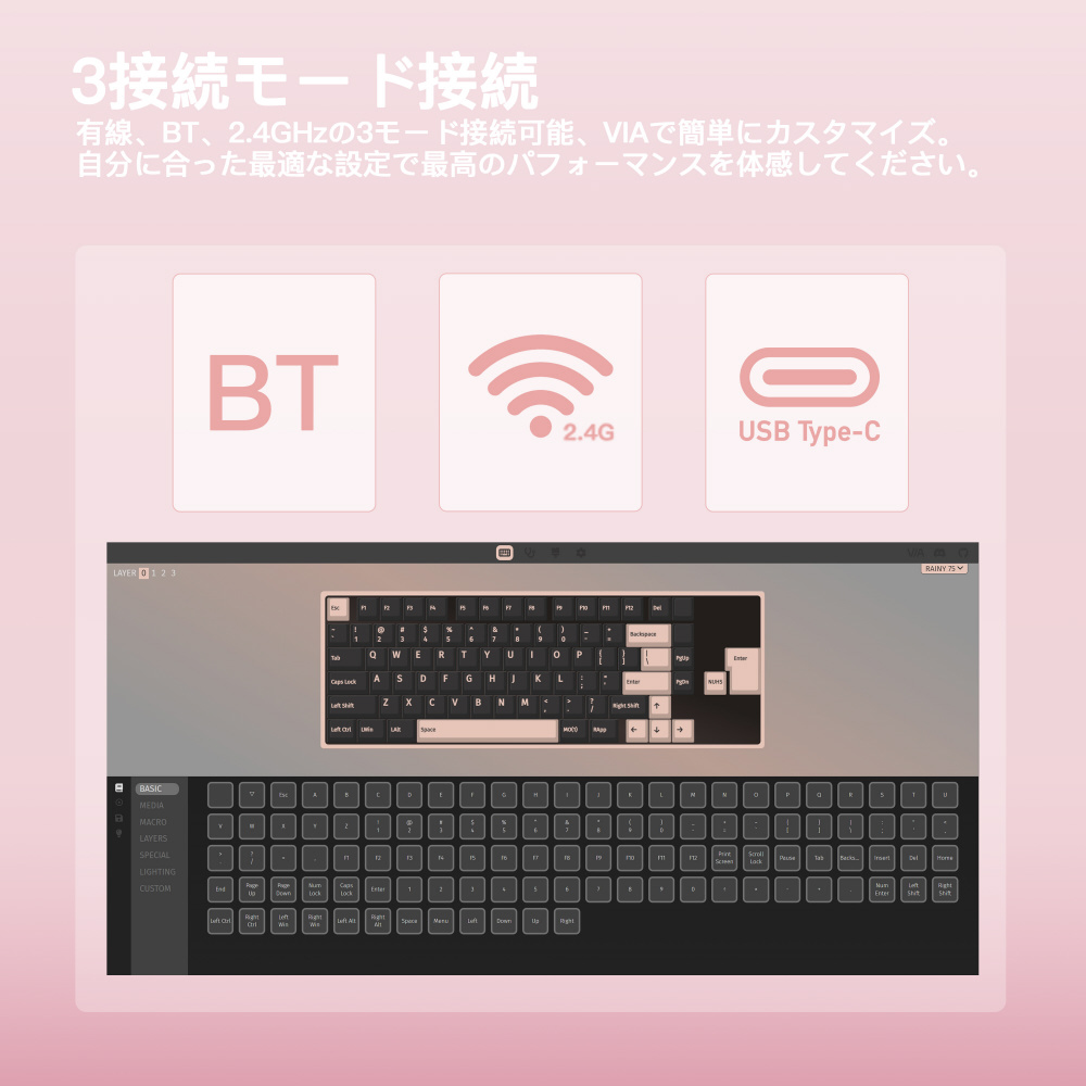 【新品】 WOBKEY Rainy75 Proモデル ピンク Amazon | 【WOBKEY Rainy 75キーボード】雨音のような打鍵音