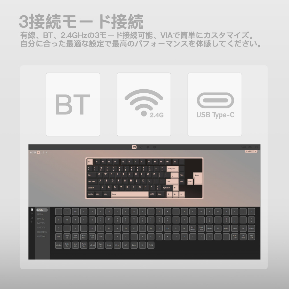 キーボード Rainy 75 Pro系モデル(英語配列) シルバー PR75CSIL